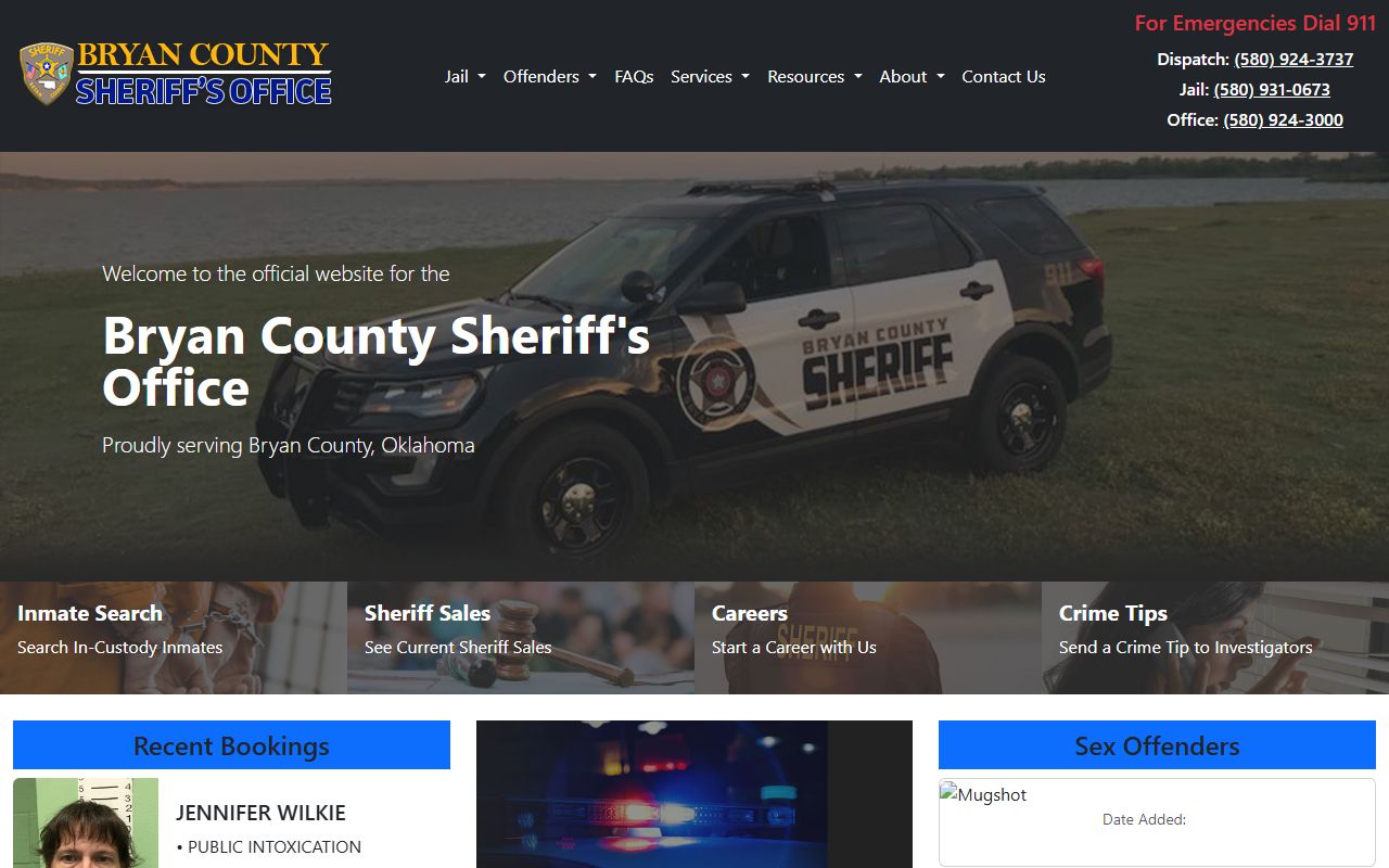 Bryan County Sheriff's Office homepage for jail and inmate search records