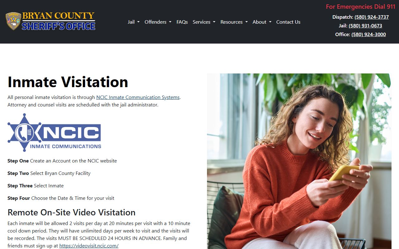 Bryan County Jail NCIC video visitation instructions