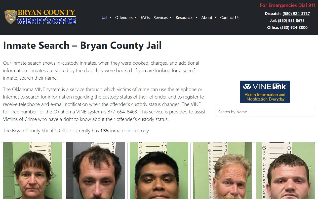 Bryan County jail roster search and current inmate booking cards